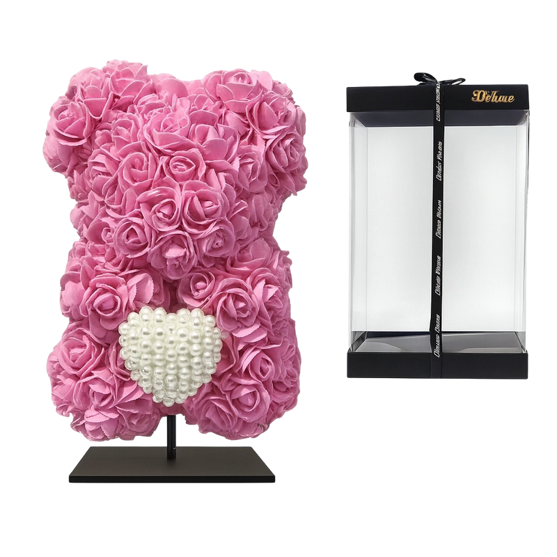 Beer DELUXE op Standaard – Fuchsia Roze Foam met Diamanten Hart