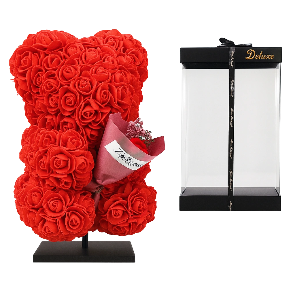 Beer DELUXE op Standaard – Rood Foam met Boeket