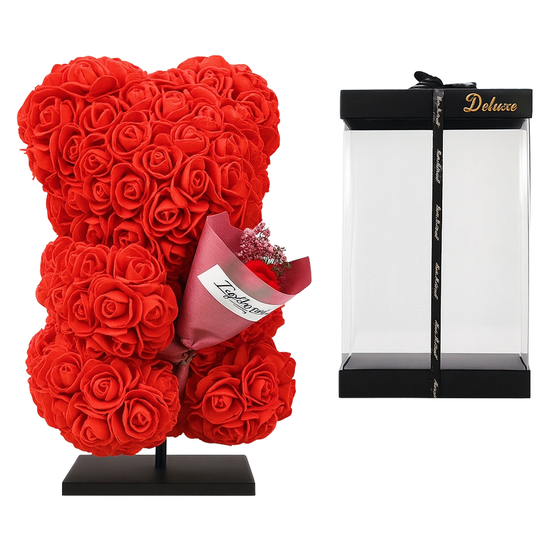 Beer DELUXE op Standaard – Rood Foam met Boeket