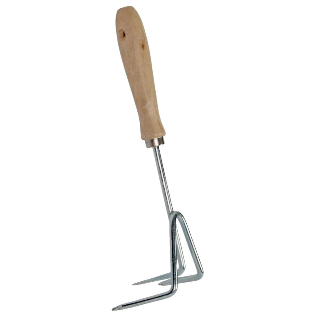 Handkrabbertje drietand – Verzinkt Staal met Houten Handvat