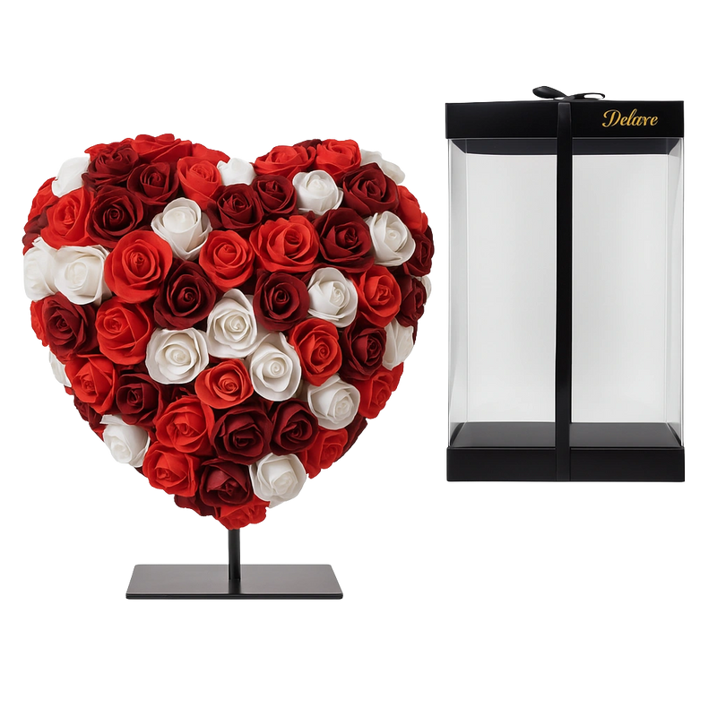 Hart DELUXE op Standaard – Gemixt Rood, Bordeaux & Wit Foam