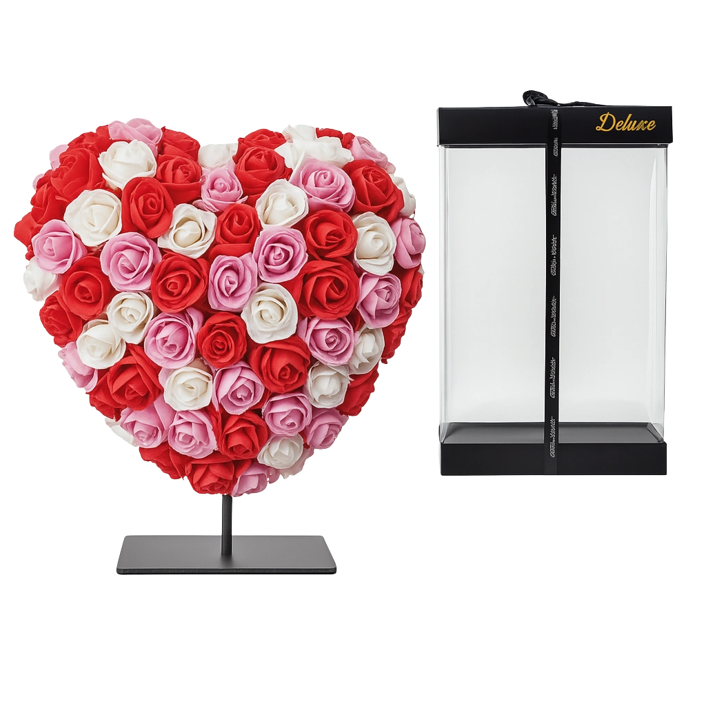 Hart DELUXE op Standaard – Gemixt Rood, Roze & Wit Foam