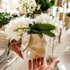 Kolibri Orchids | Witte orchidee Nazaré + Pearl sierpot Travertine